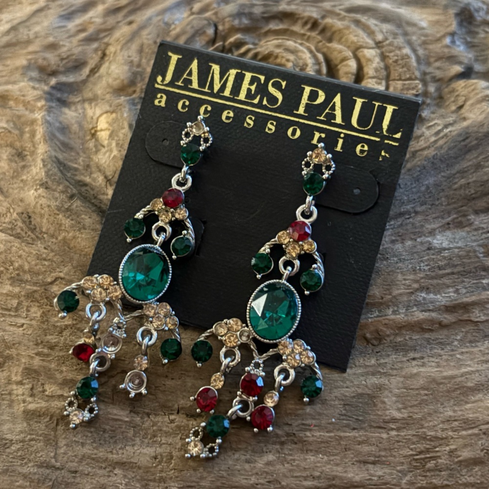 James Paul Green and Red Dangle Earrings - Picture 3 of 4